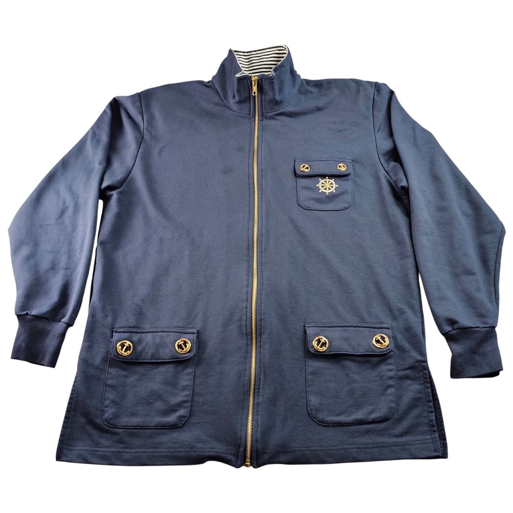 Needle &Threads Jacket Women‎ Size M.Navy Nautical-Themed Emblem Pocket Full Zip